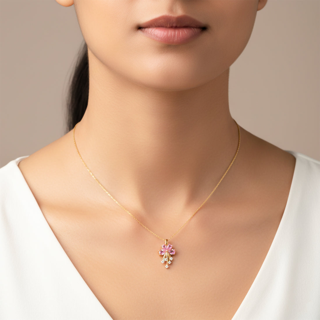 Pink Blossom Drop Pendant Necklace GWN -119