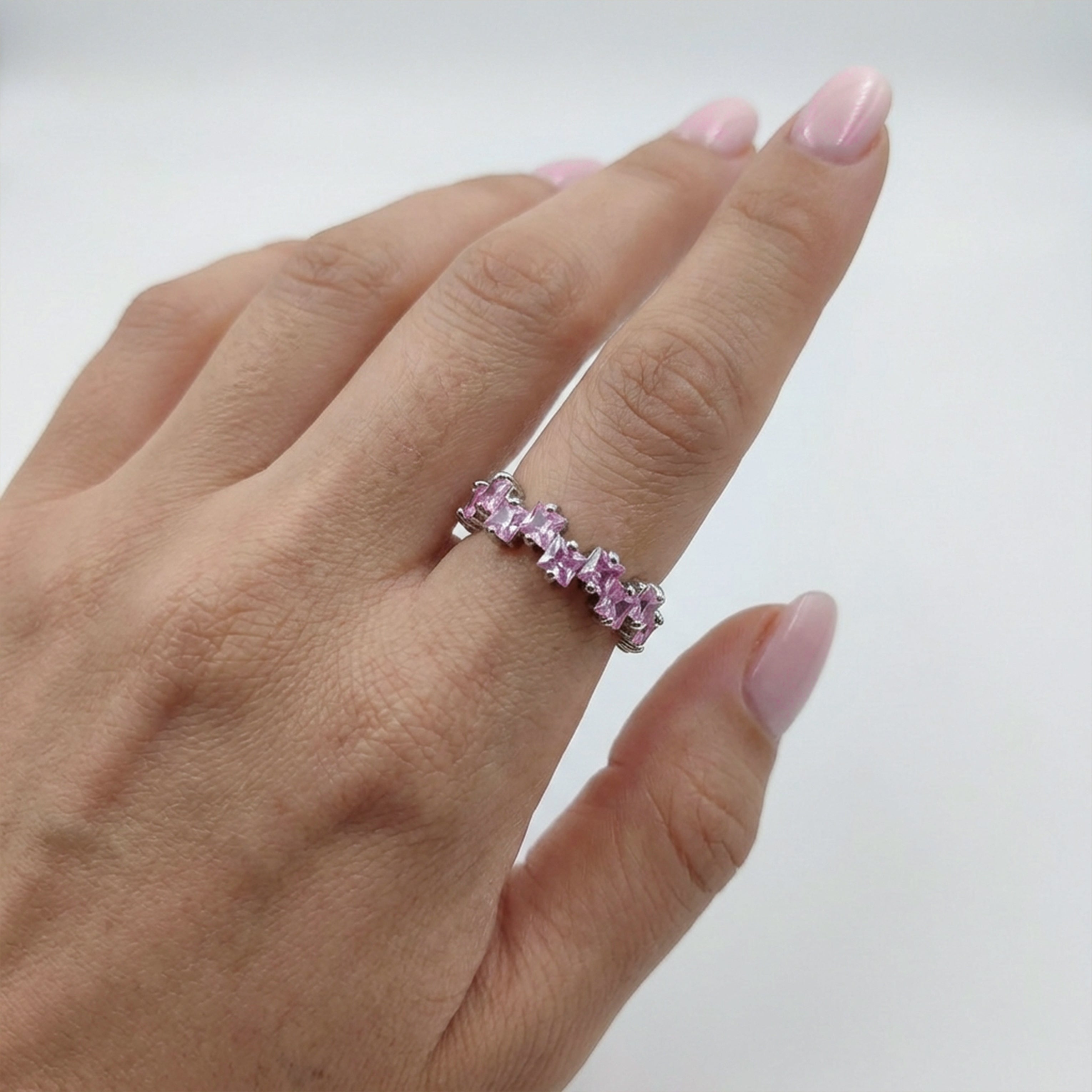 Rosé Princess Crystal Eternity Ring GWR -28