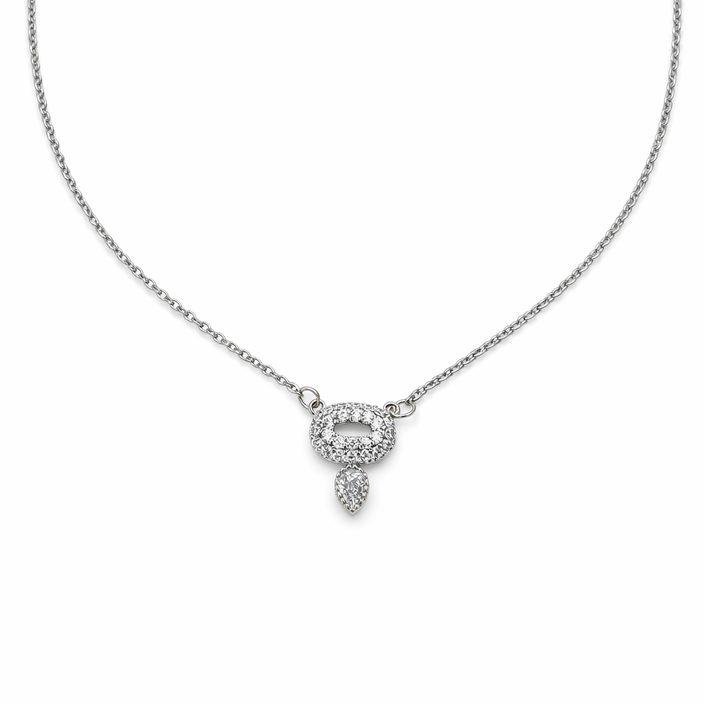 Crystal Oval Pendant Necklace GWN -56