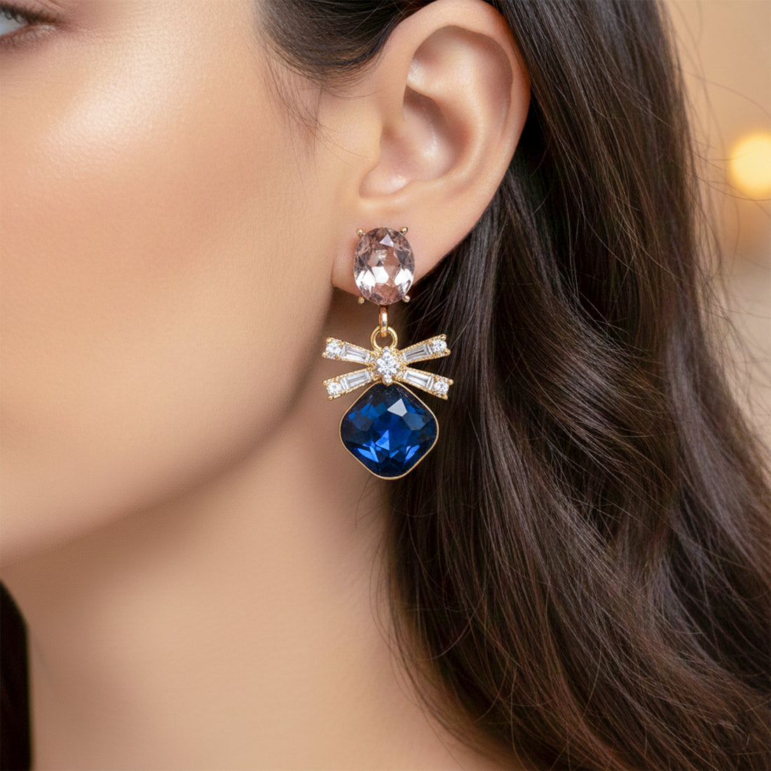 Navy Blue Crystal Earrings GWE -153
