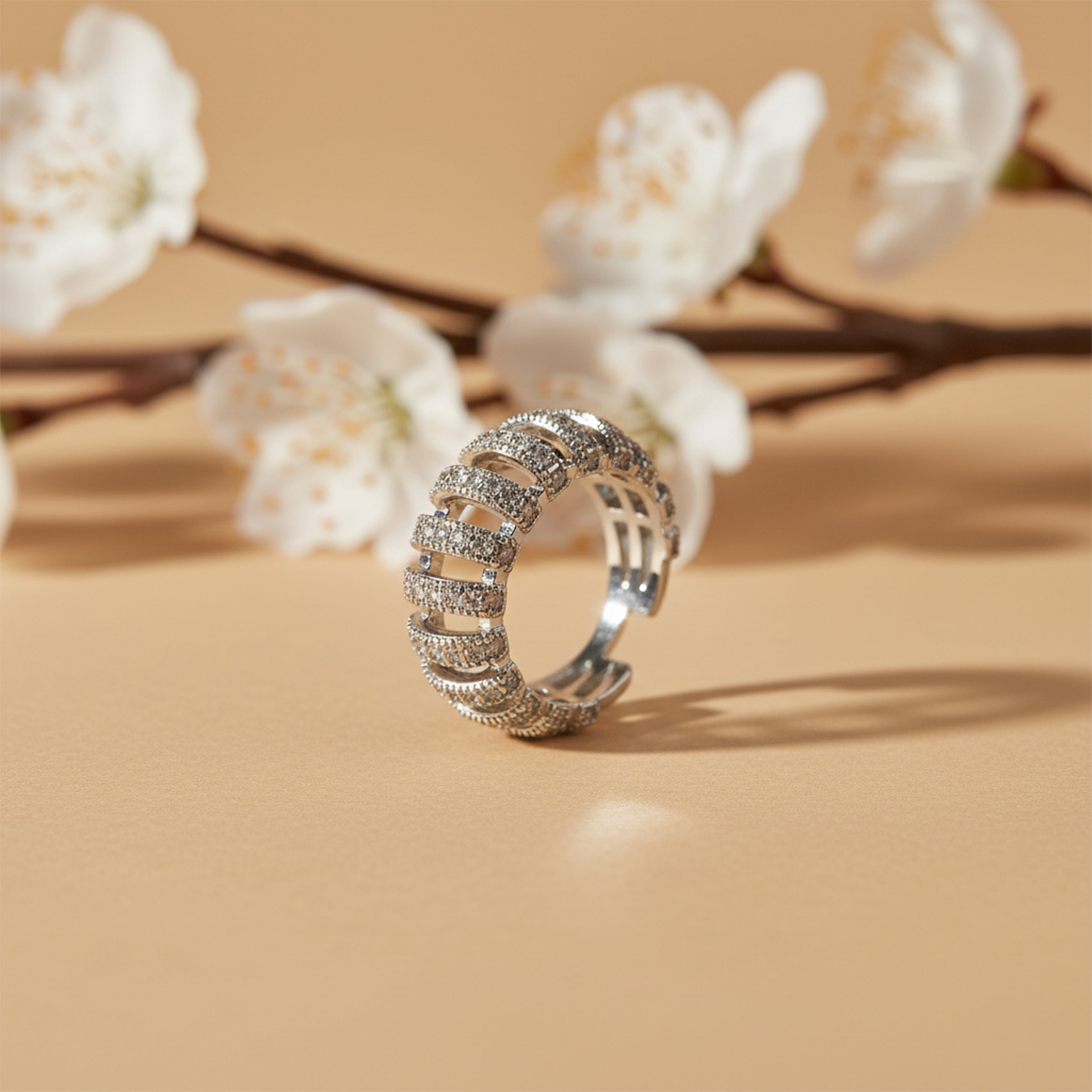 Radiant Arc Diamond Silver Ring GWR -19