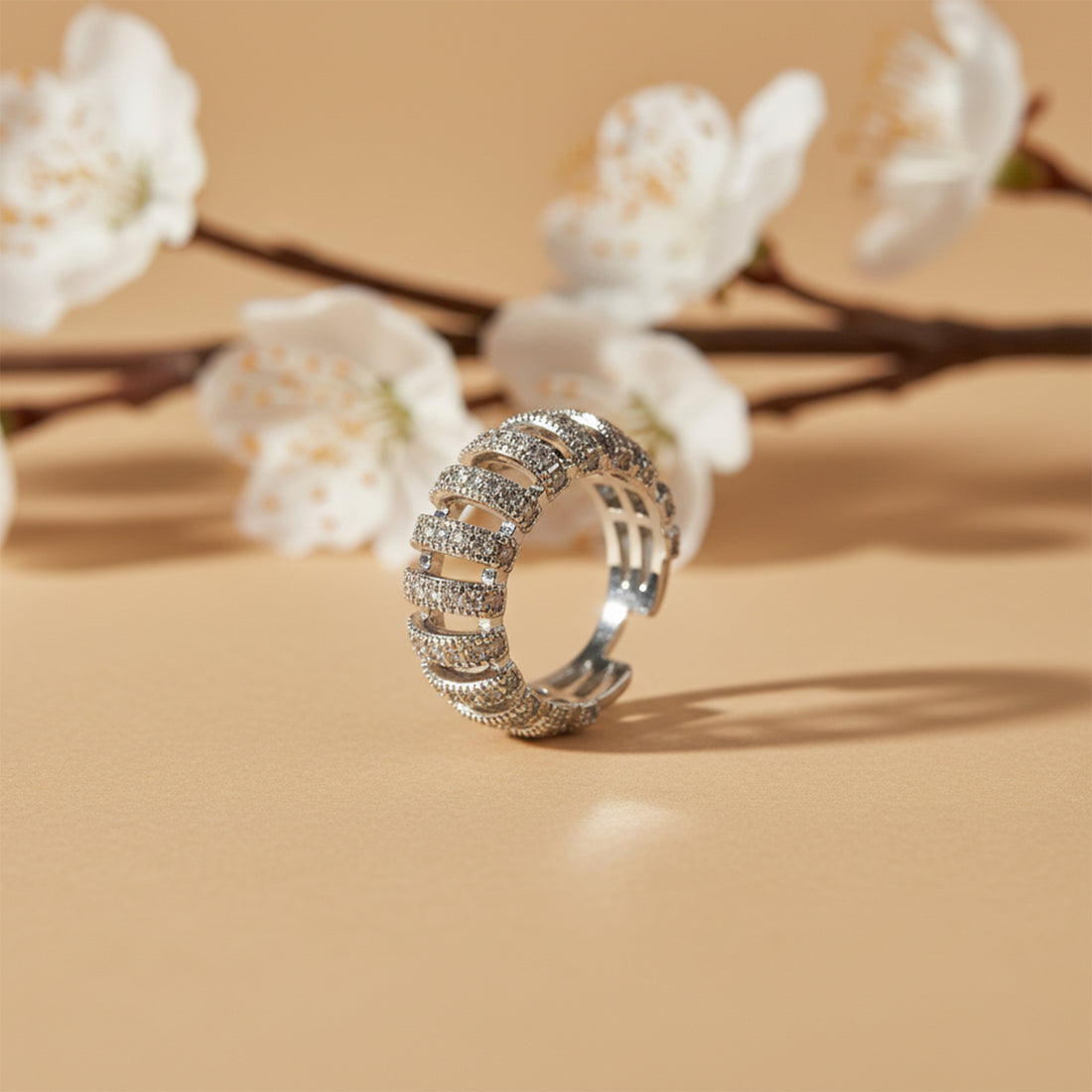 Radiant Arc Diamond Silver Ring GWR -19