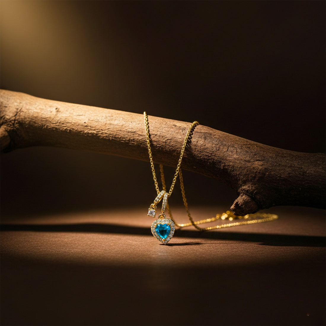 Blue Heart Halo Drop Necklace GWN -110