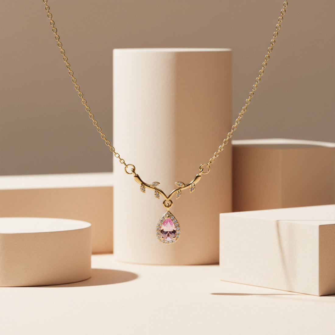 Pink Teardrop Vine Pendant Necklace GWN -117