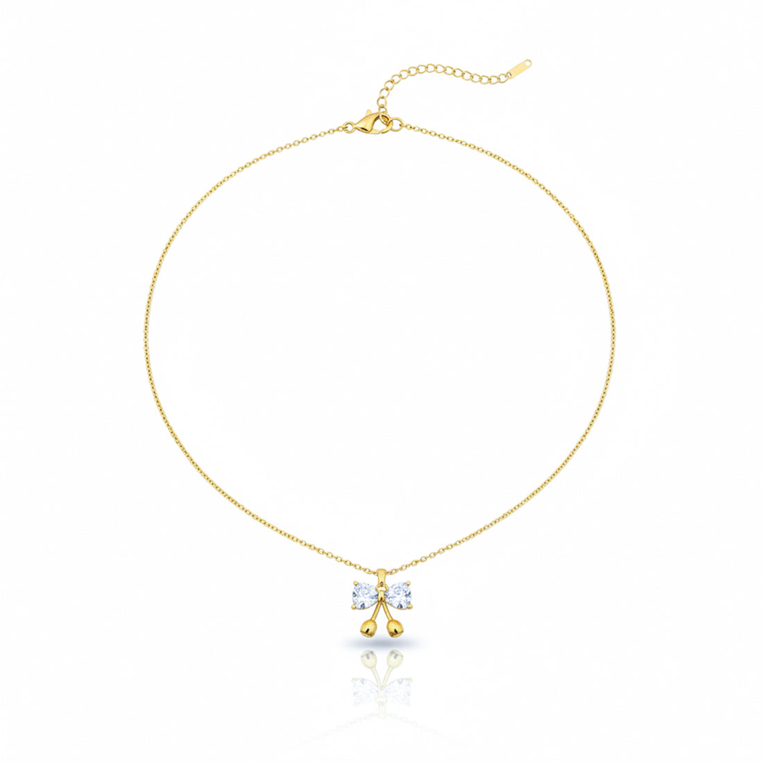 Crystal Bow Cherry Drop Necklace GWN -136