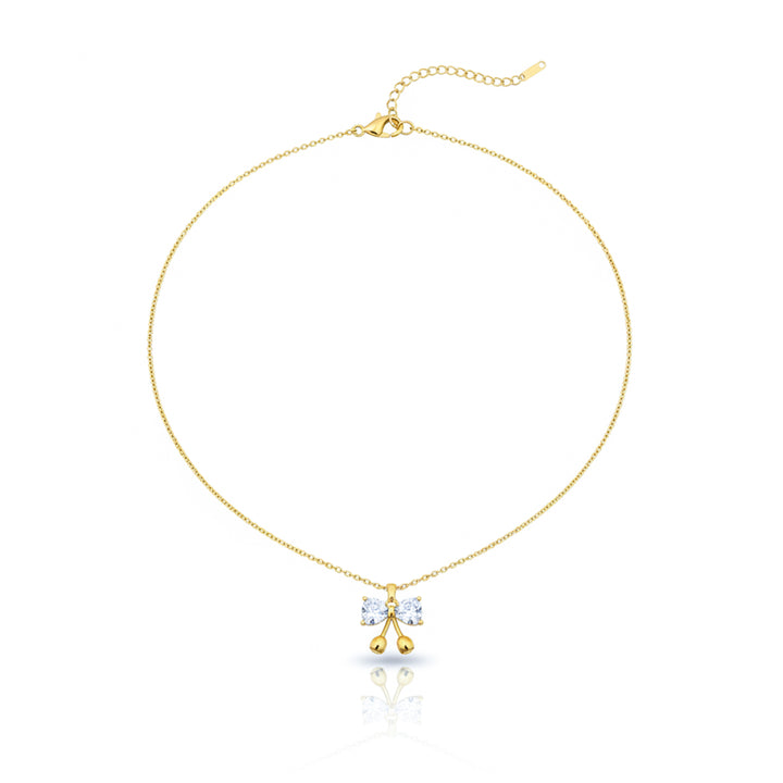 Crystal Bow Cherry Drop Necklace GWN -136