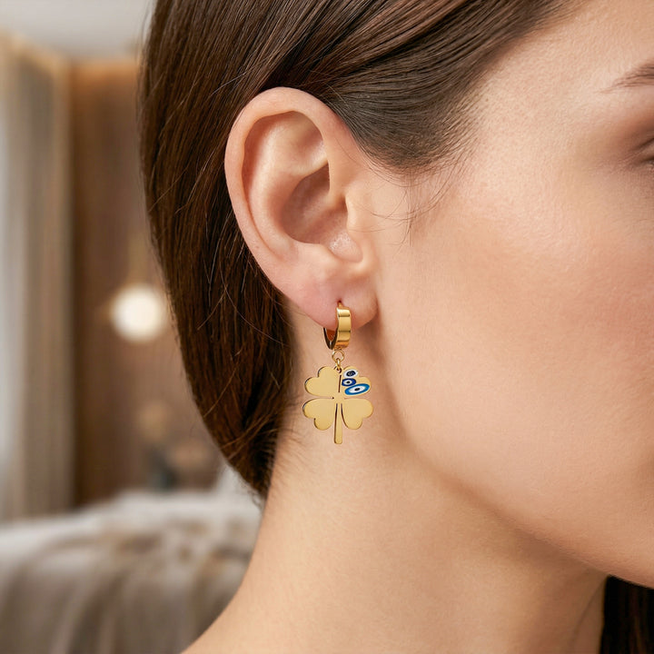Lucky Clover Nazar Hoop Earrings GWE -82