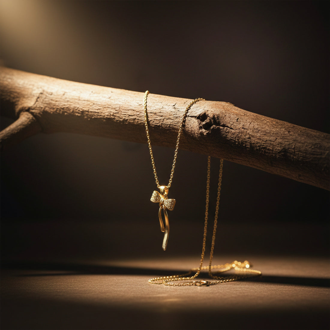 Diamond Bow Drop Gold Necklace GWN -88