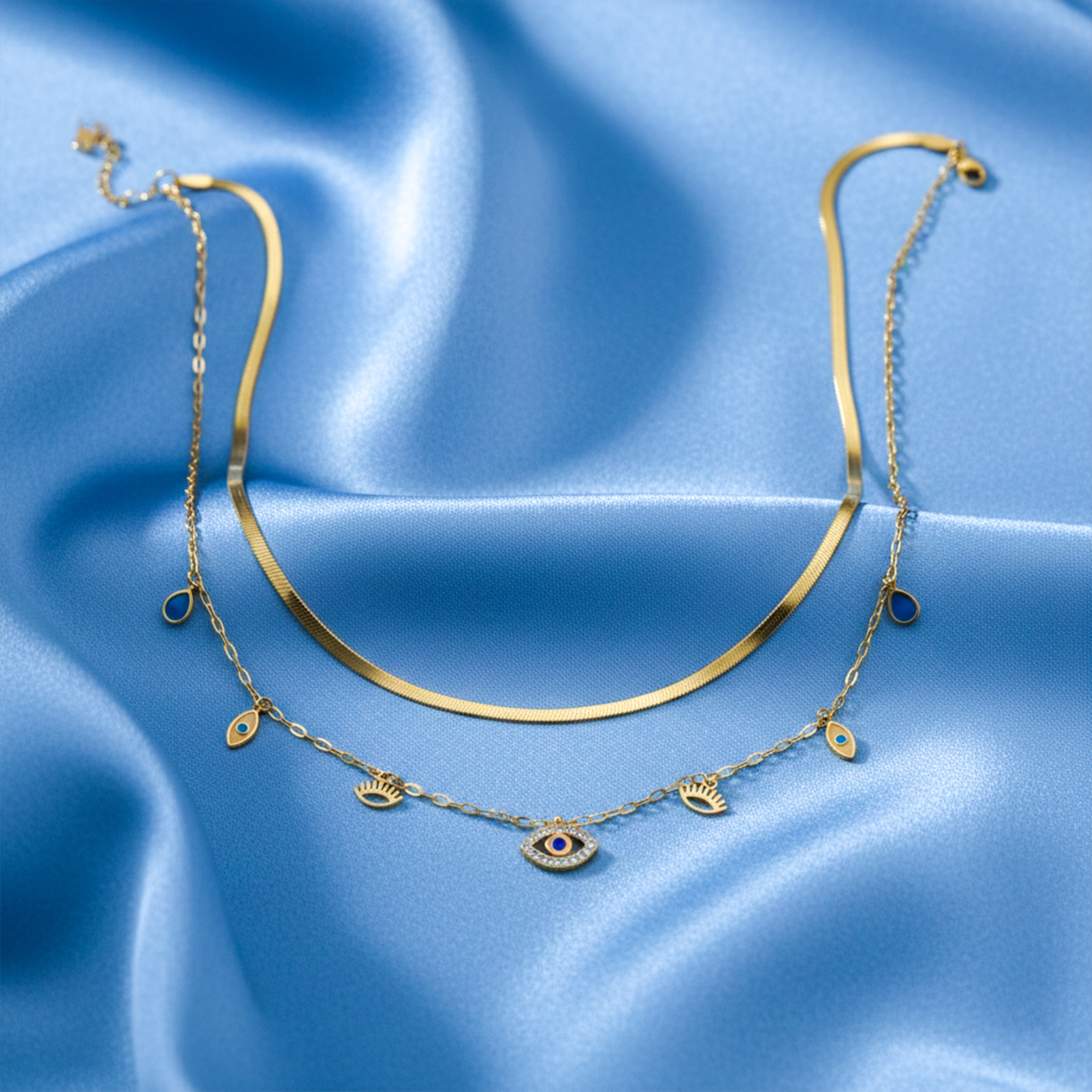 Evil Eye Layered Charm Necklace GWN -104