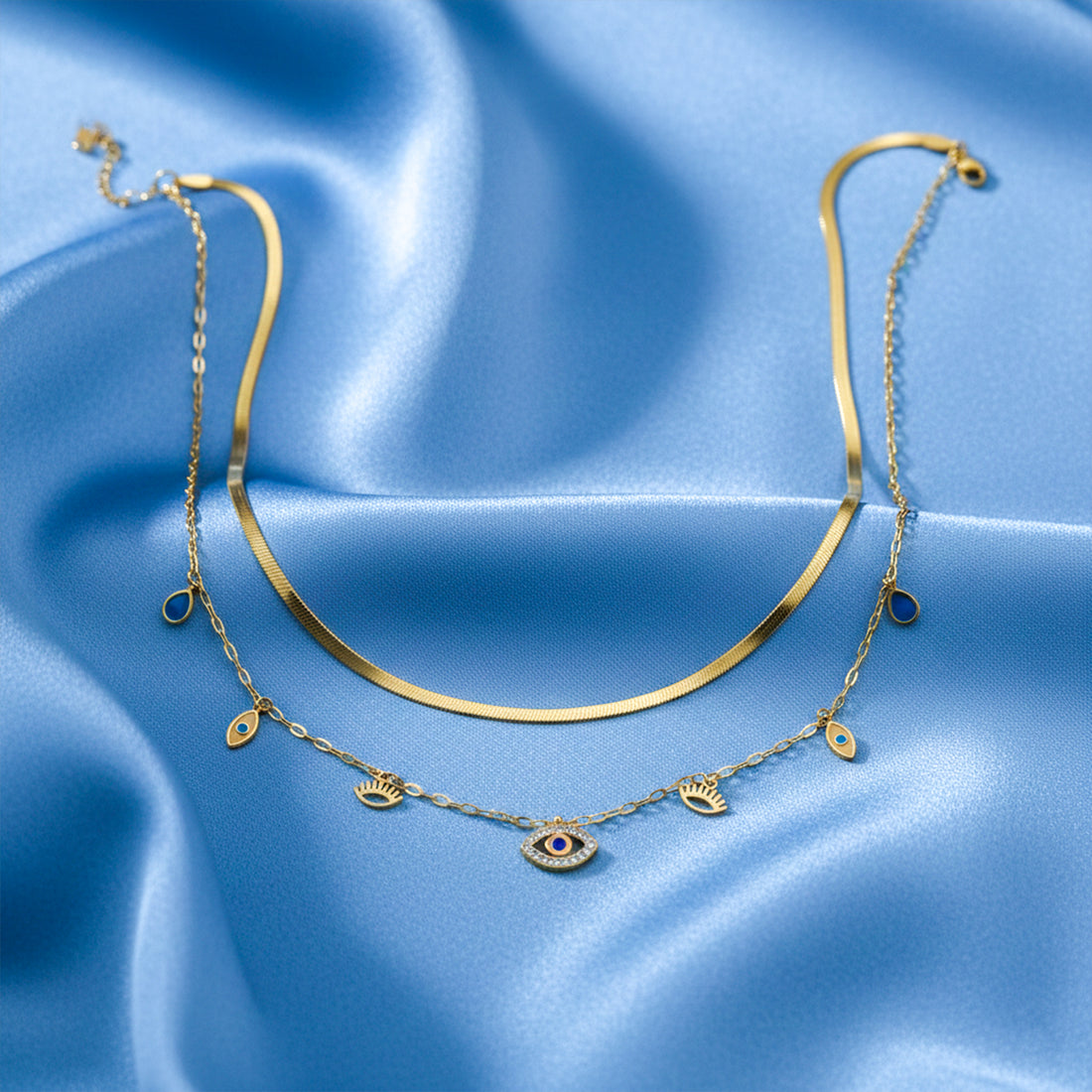 Evil Eye Layered Charm Necklace GWN -104