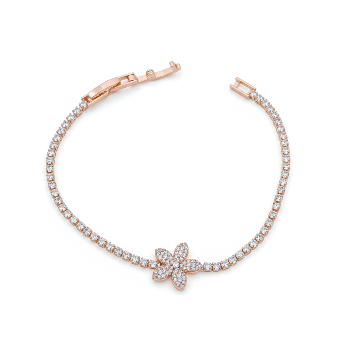 Rose Gold Blossom Crystal Tennis Bracelet GWB -92