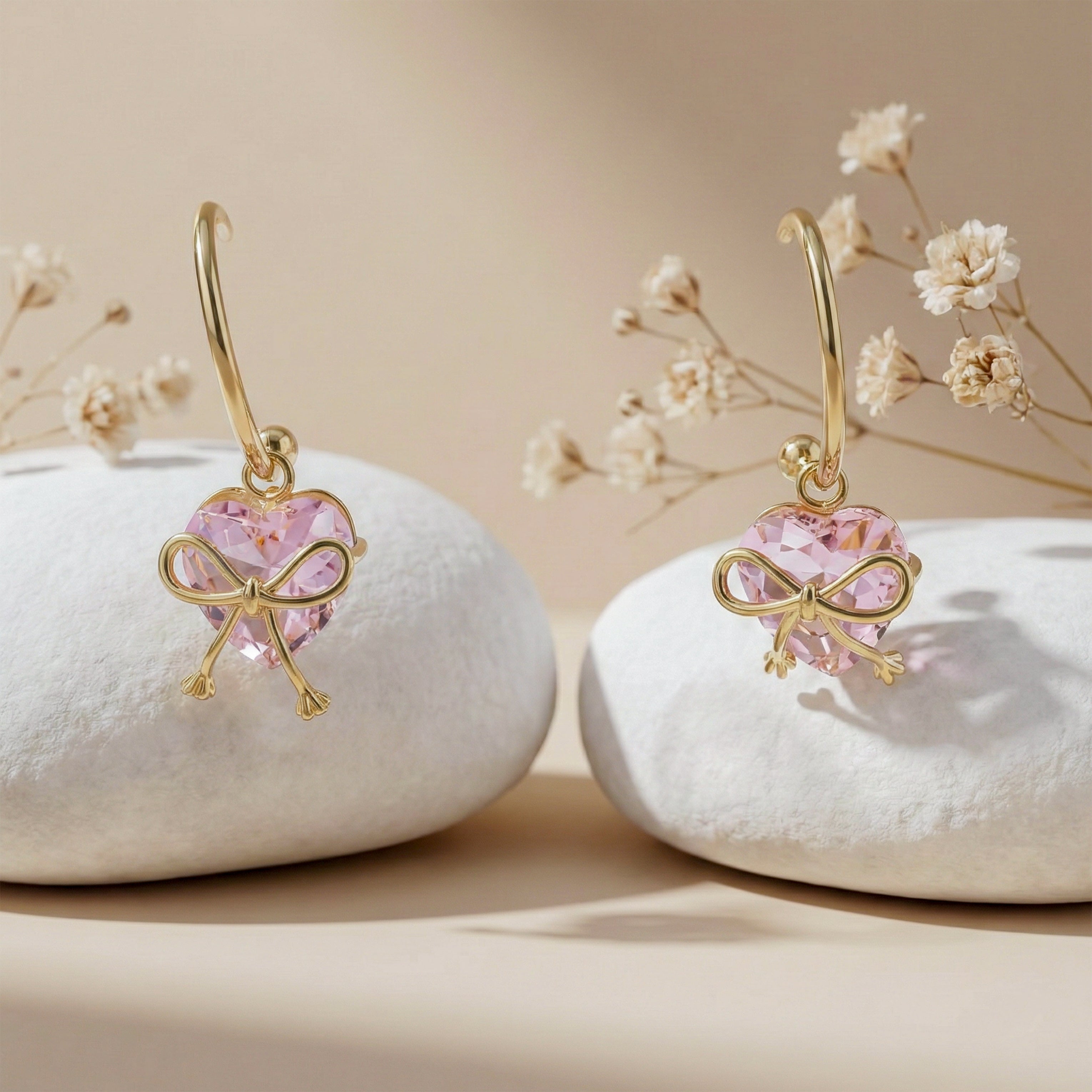 Bow Heart Crystal Drop Earrings GWE -89