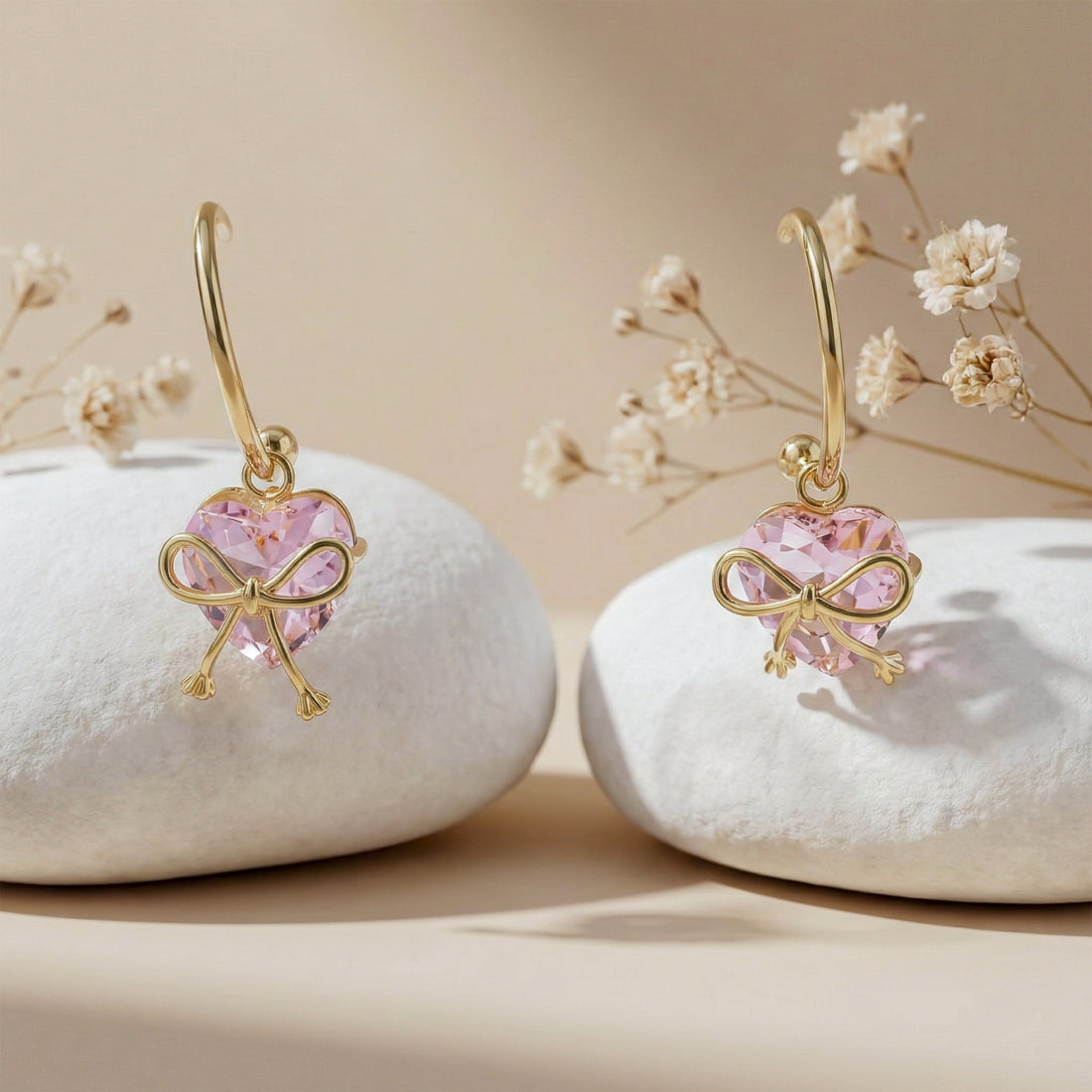 Bow Heart Crystal Drop Earrings GWE -89