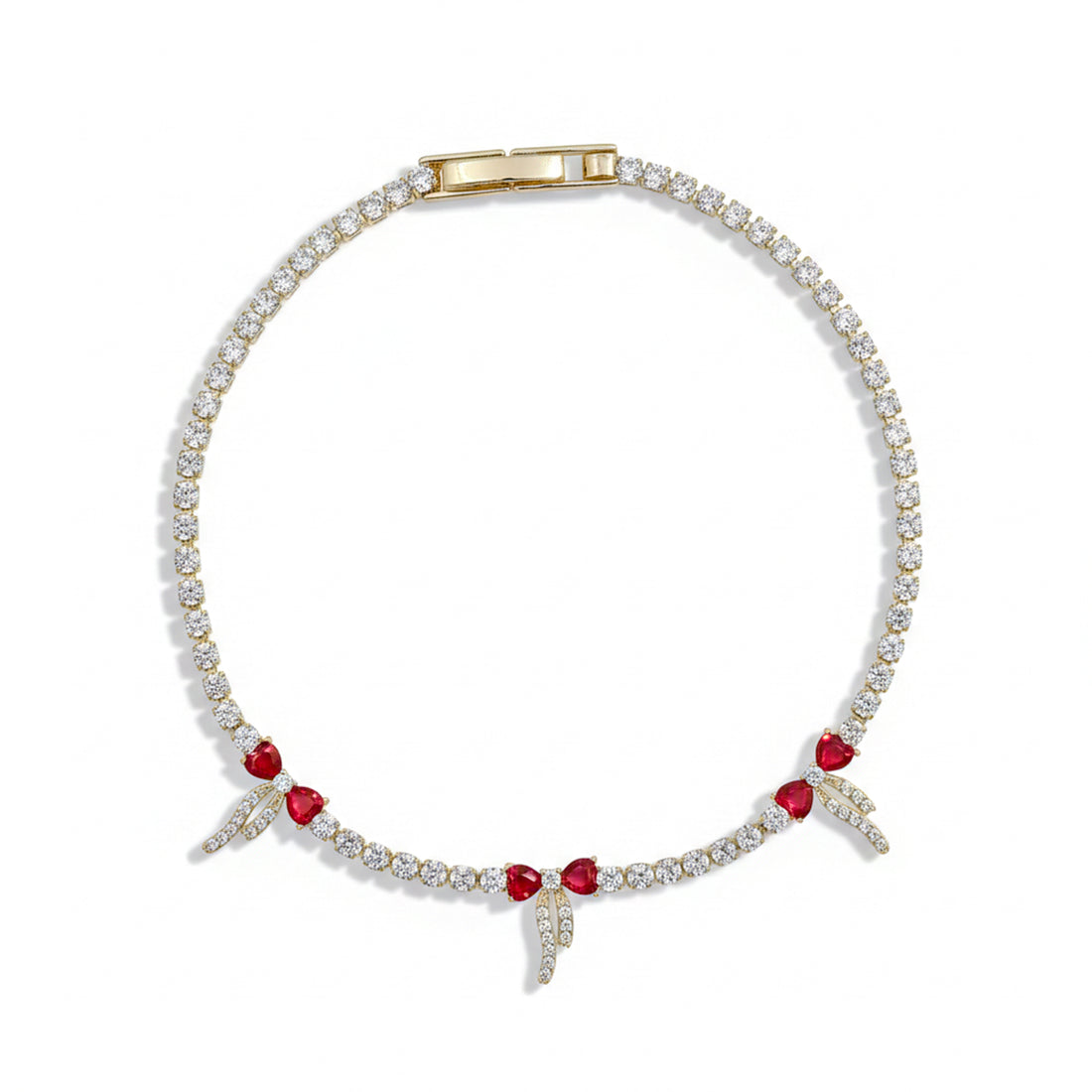 Crimson Heart Bow Tennis Bracelet GWB -100