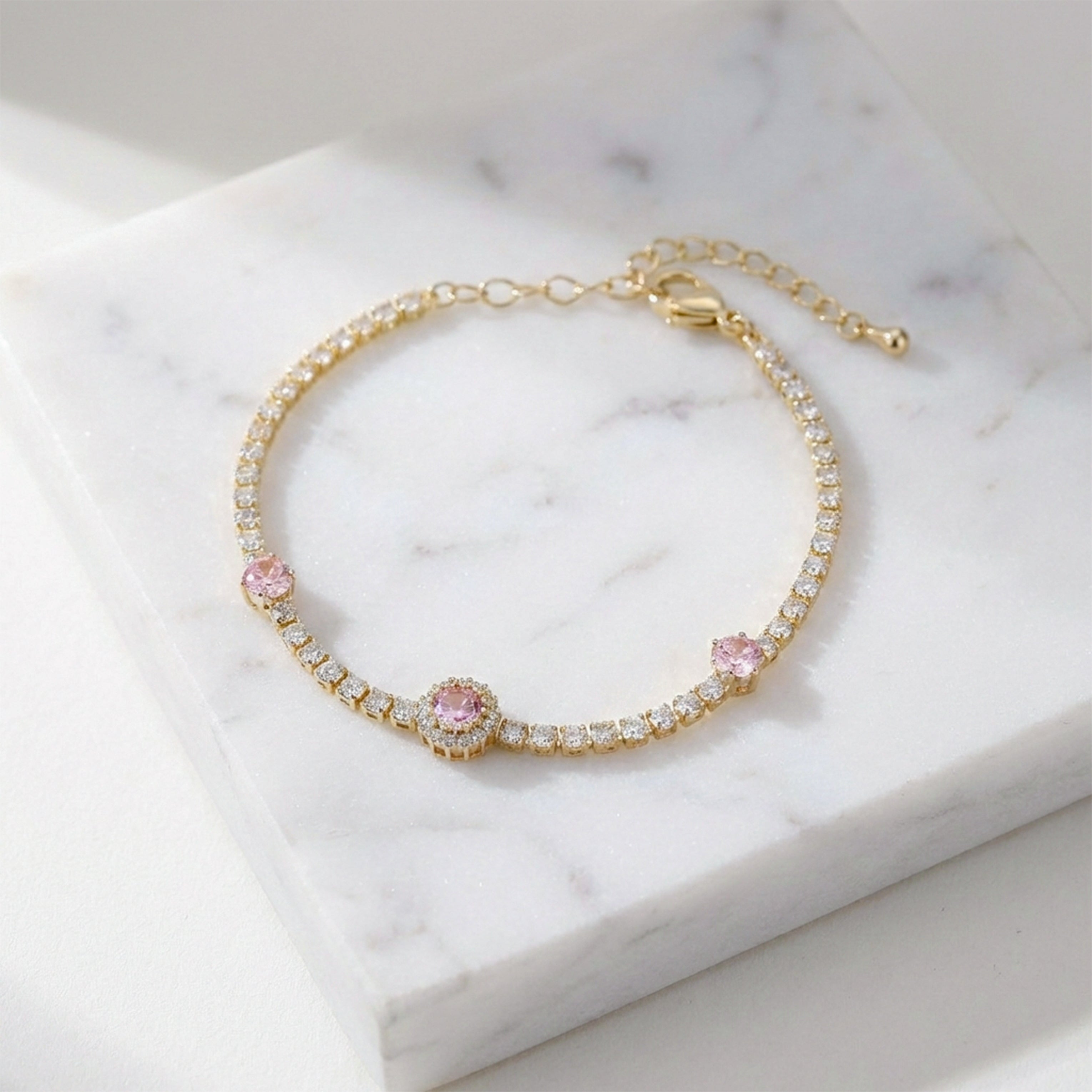 Blush Halo Crystal Tennis Bracelet GWB -105