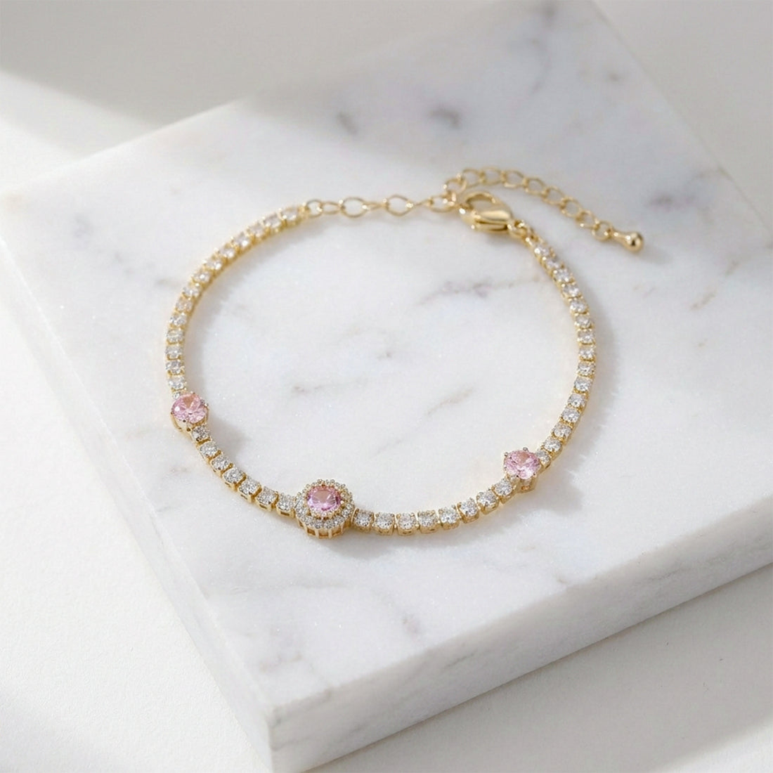 Blush Halo Crystal Tennis Bracelet GWB -105