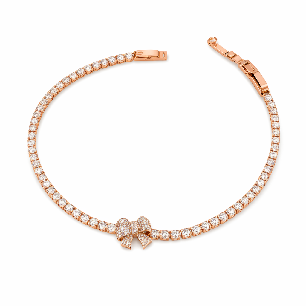 Rose Gold Crystal Bow Tennis Bracelet GWB -91