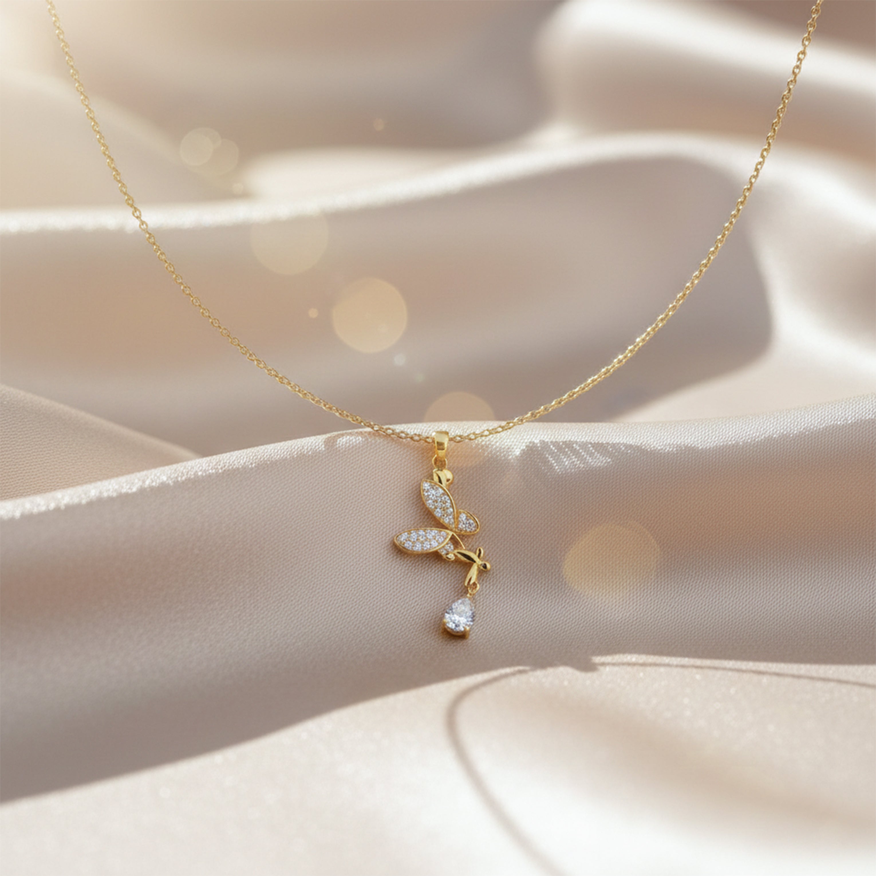 Elegant Butterfly Drop Pendant Necklace GWN -147