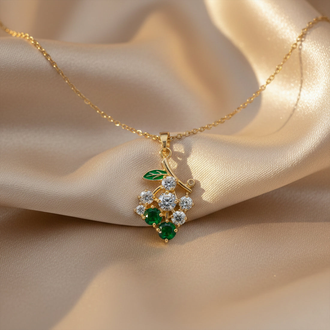 Emerald Cherry Cluster Pendant Necklace GWN -111