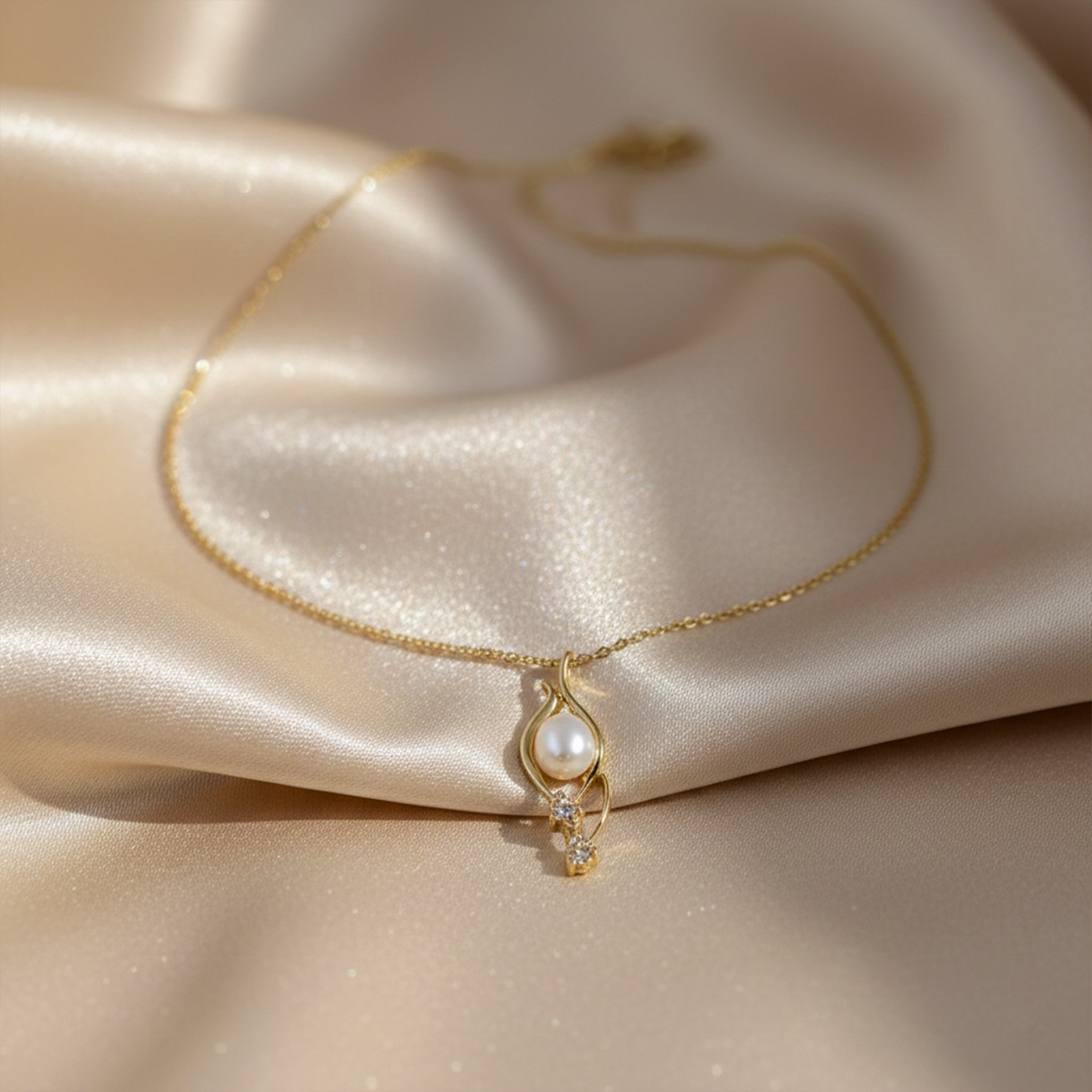 Gold Crystal Heart Pearl Necklace GWN -42