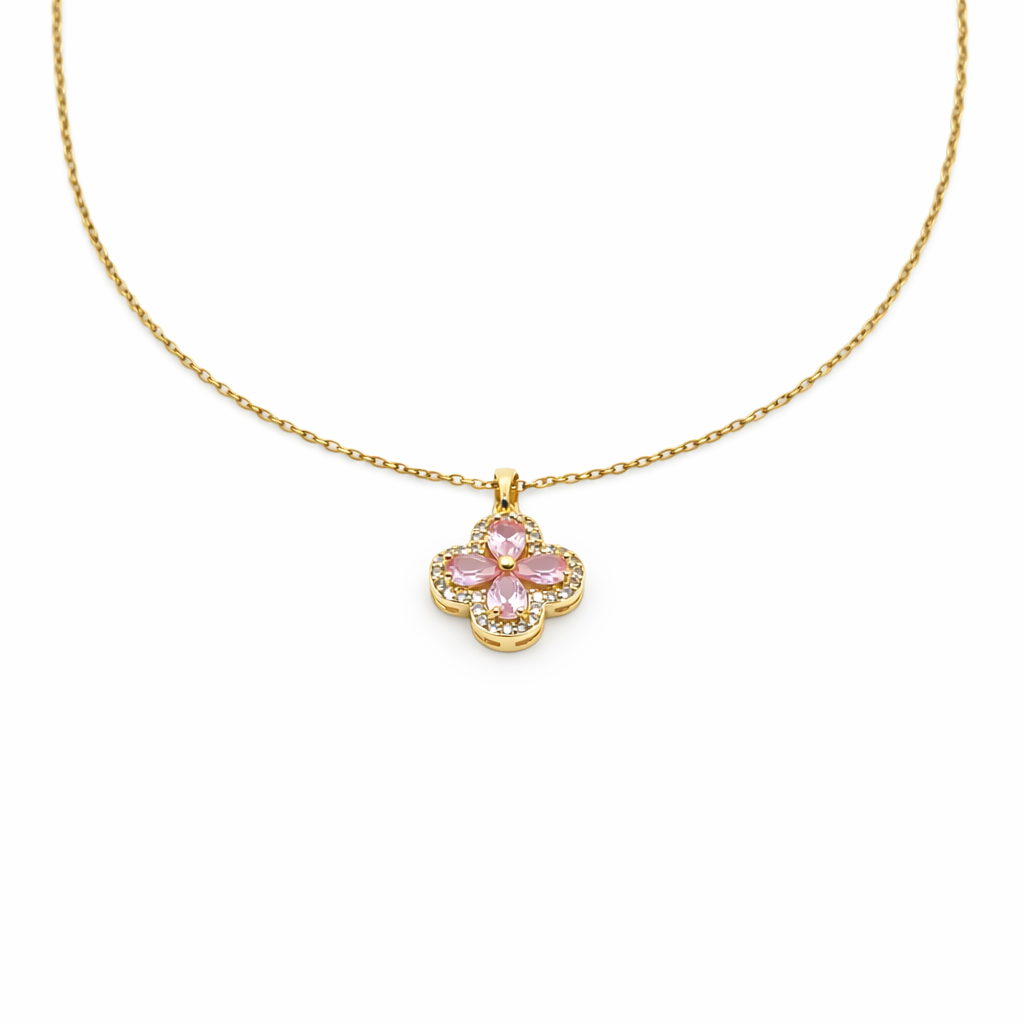 Pink Blossom Clover Pendant Necklace GWN -109