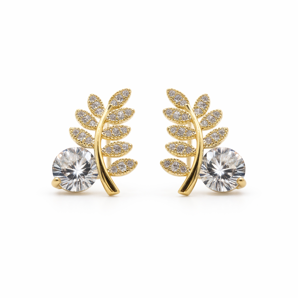 Golden Fern Crystal Stud Earrings GWE -103