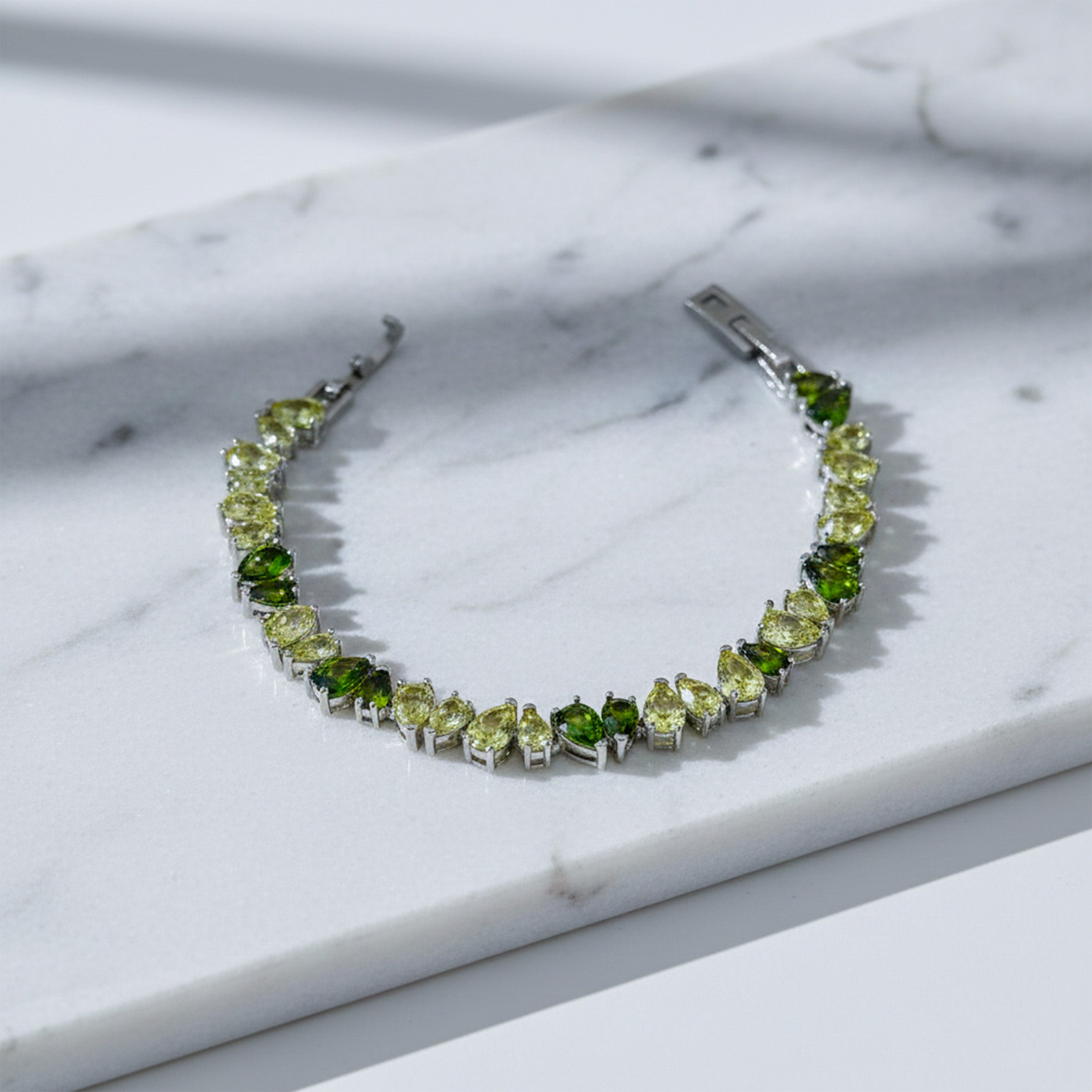 Green & Lime Pear-Cut Crystal Tennis Bracelet GWB -151