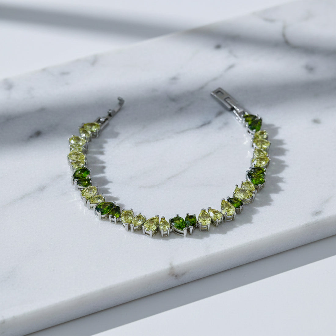 Green & Lime Pear-Cut Crystal Tennis Bracelet GWB -151