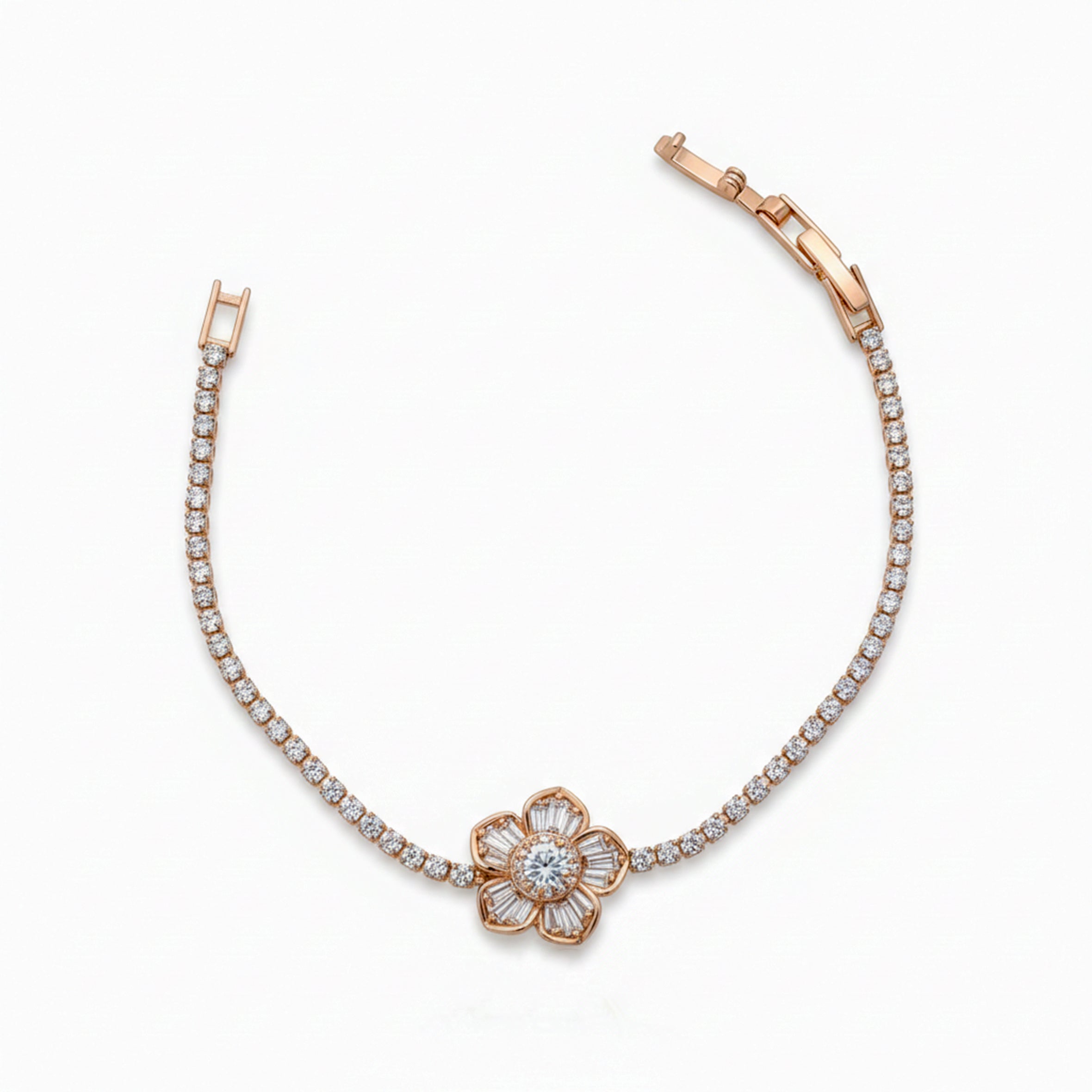 Rose Gold Radiant Blossom Tennis Bracelet GWB -96