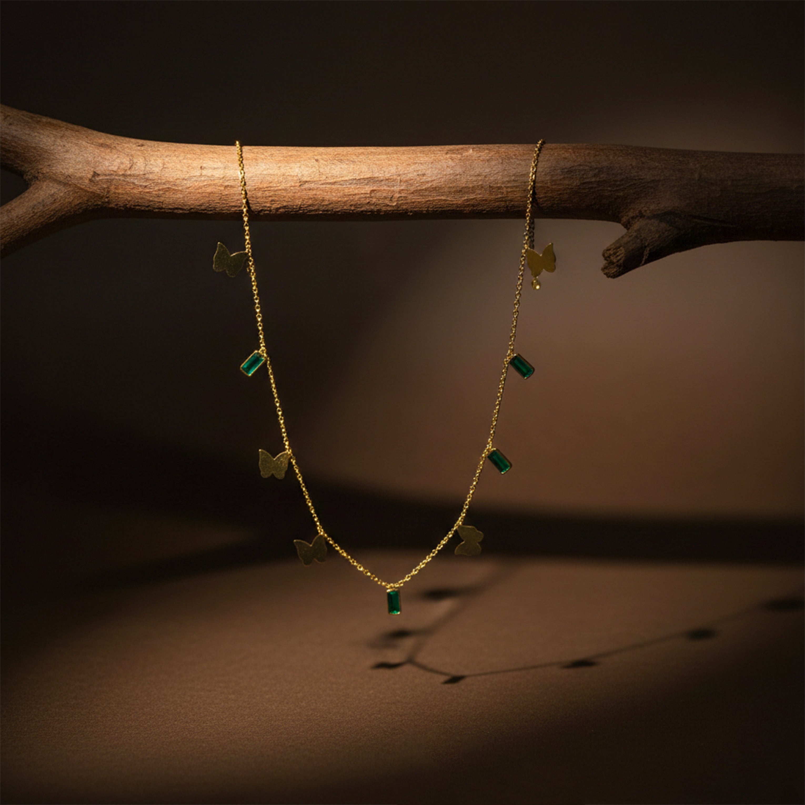 Emerald Butterfly Charm Necklace GWN -105