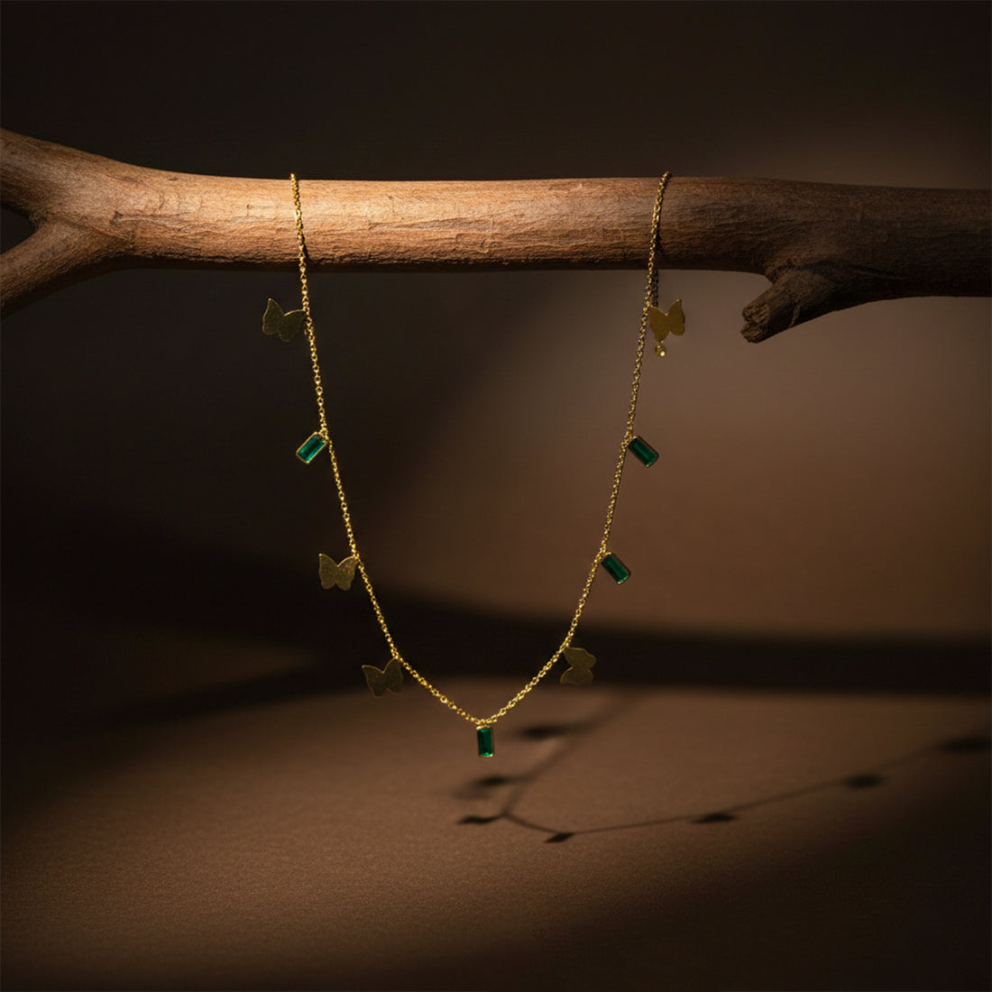 Emerald Butterfly Charm Necklace GWN -105