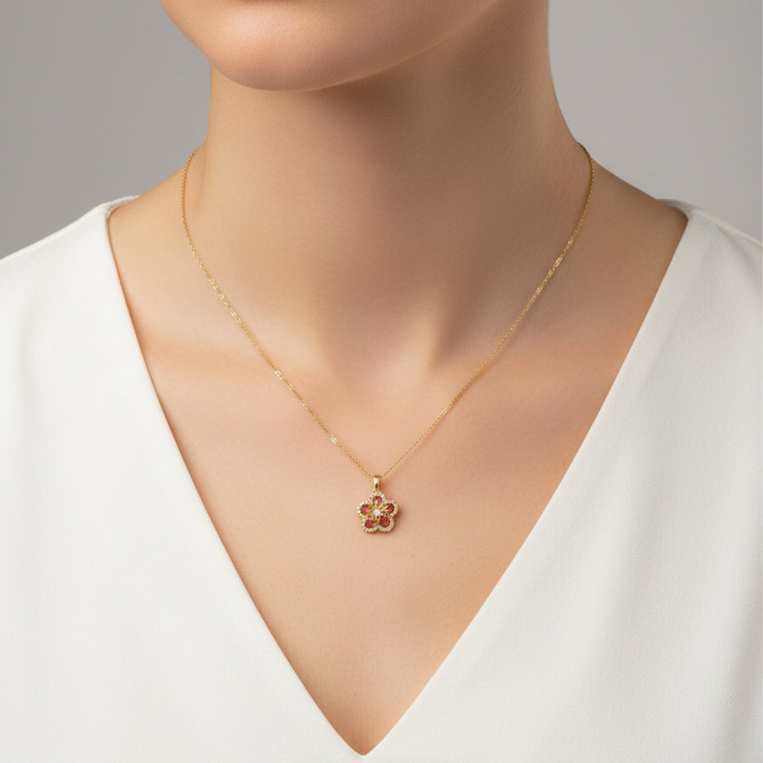 Ruby Floral Pendant Neckless GWN -123