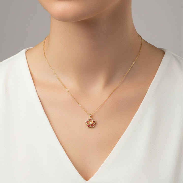 Ruby Floral Pendant Neckless GWN -123