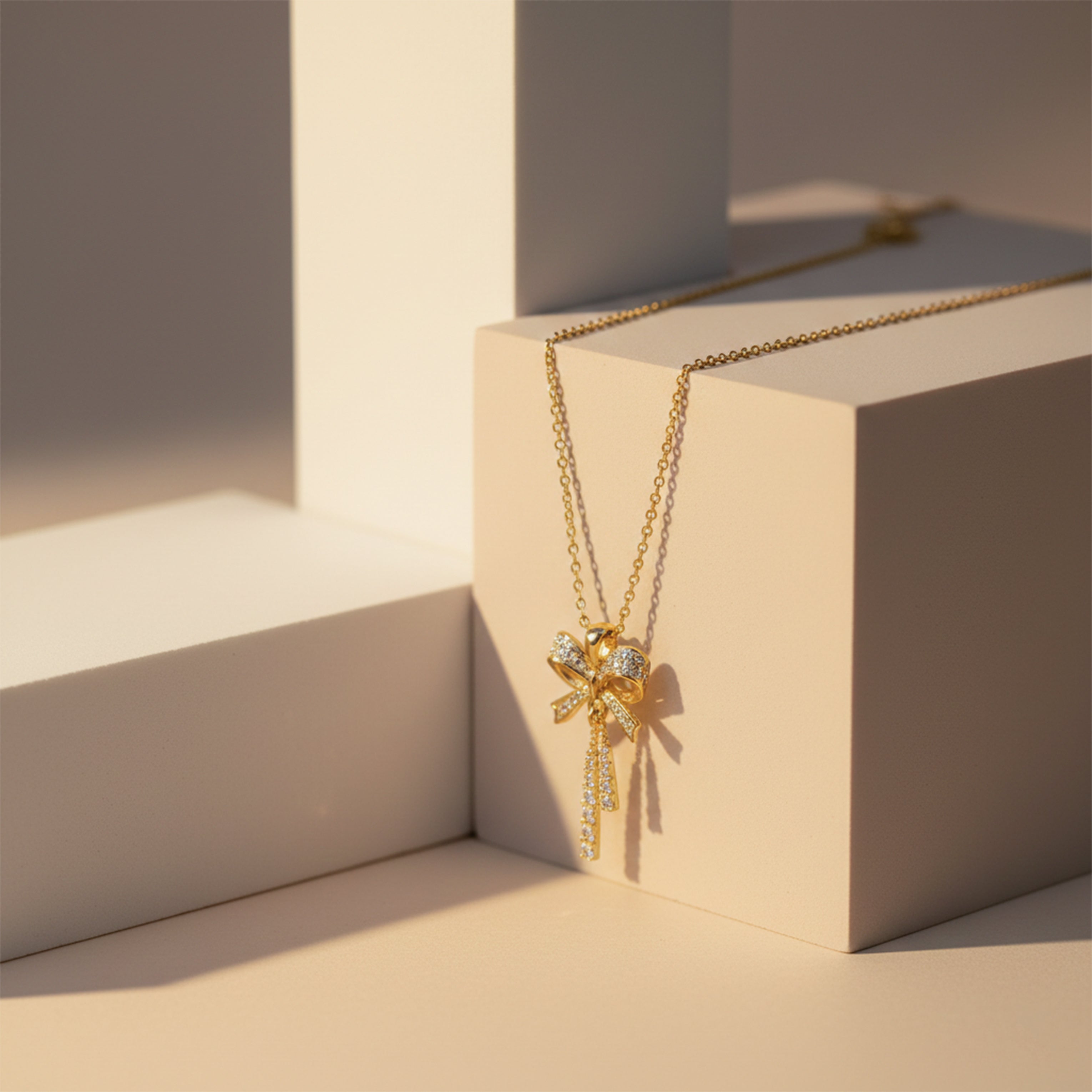 Diamond Bow Tassel Gold Necklace GWN -91
