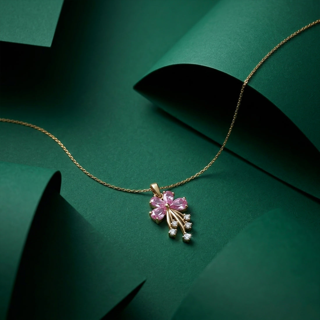 Pink Blossom Drop Pendant Necklace GWN -119