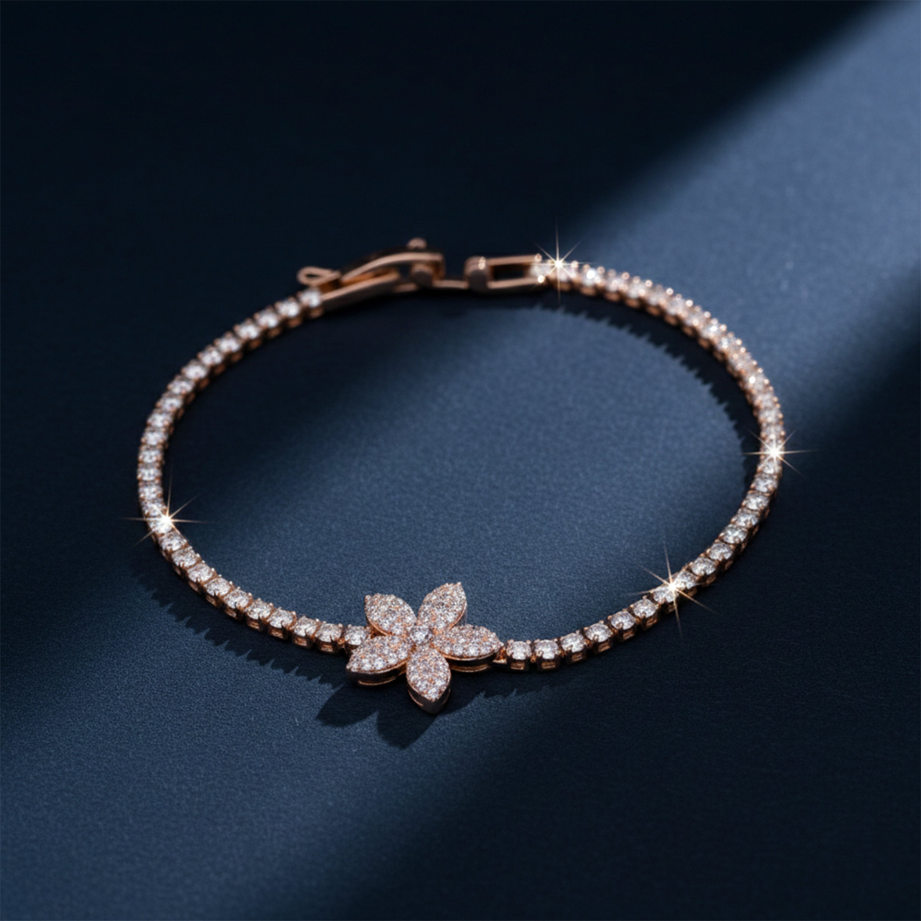 Rose Gold Blossom Crystal Tennis Bracelet GWB -92