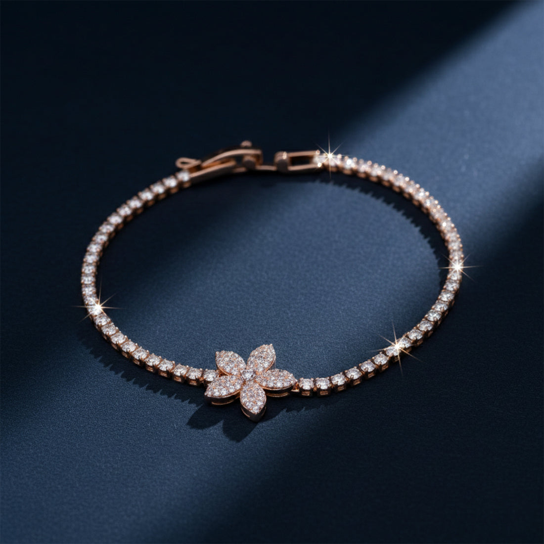 Rose Gold Blossom Crystal Tennis Bracelet GWB -92