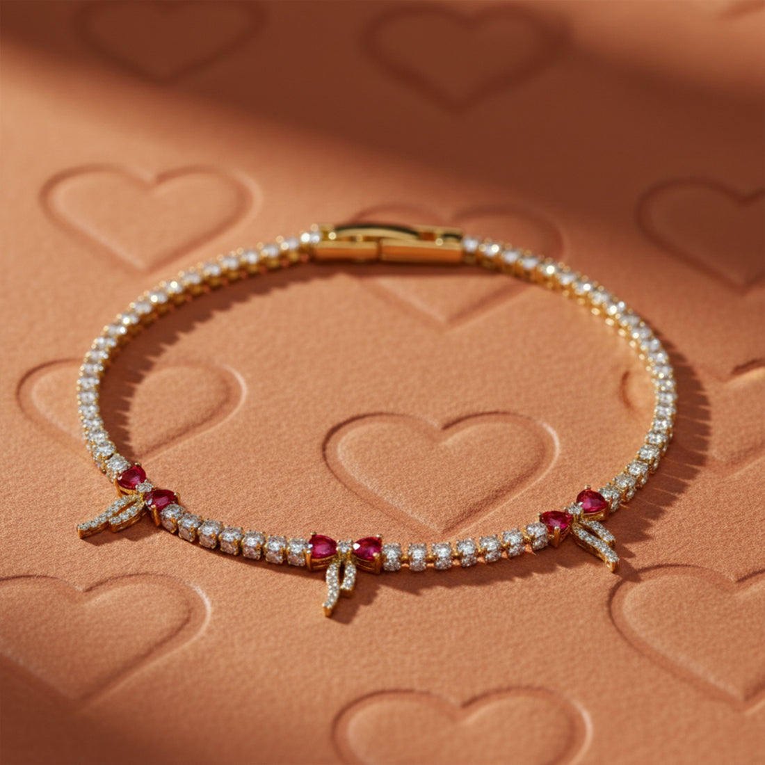 Crimson Heart Bow Tennis Bracelet GWB -100