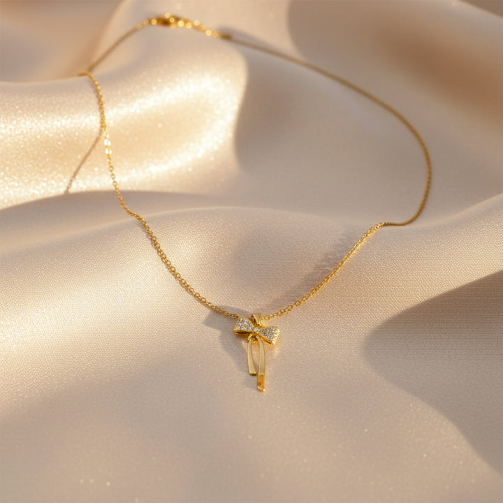 Diamond Bow Drop Gold Necklace GWN -88