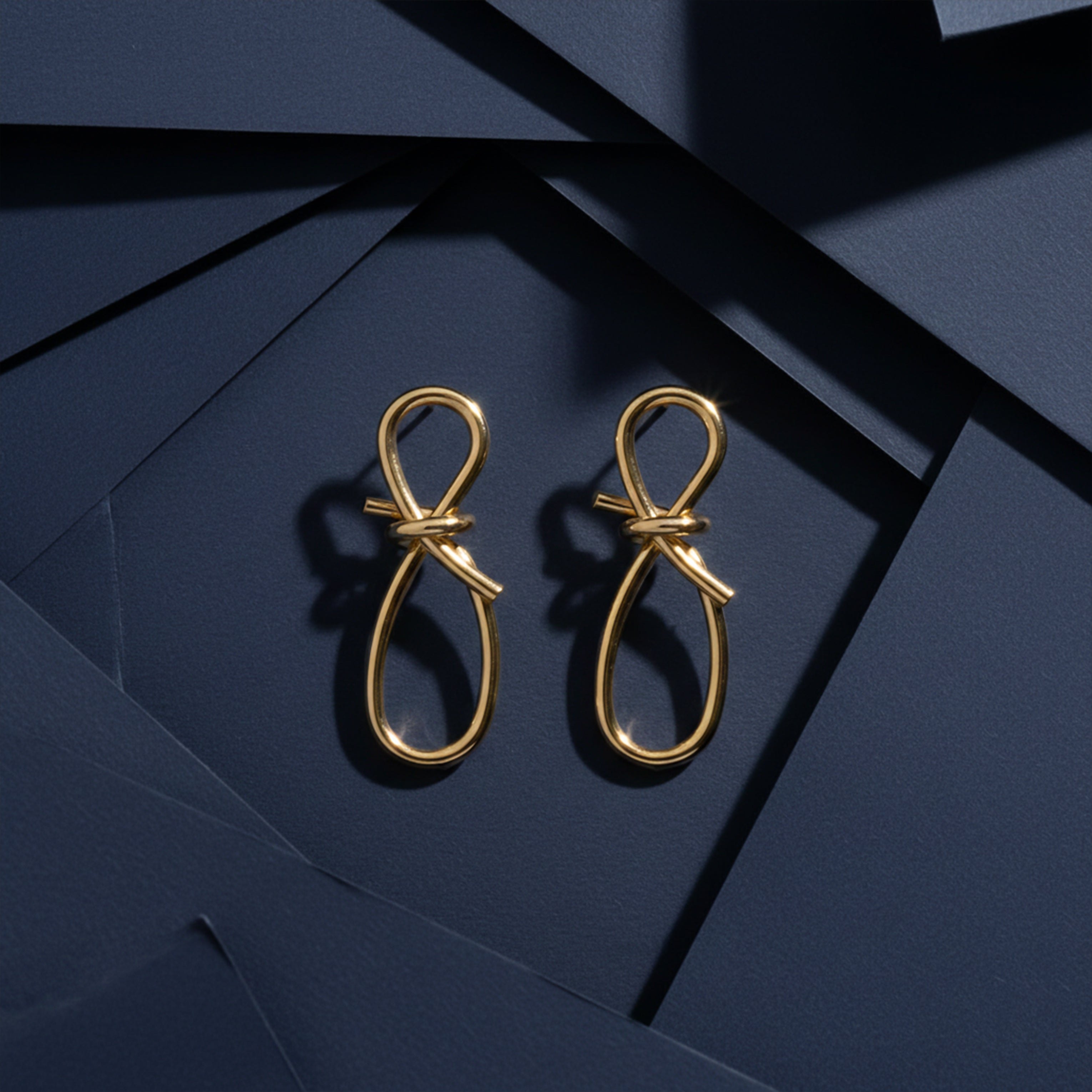 Golden Ribbon Loop Drop Earrings GWE -56