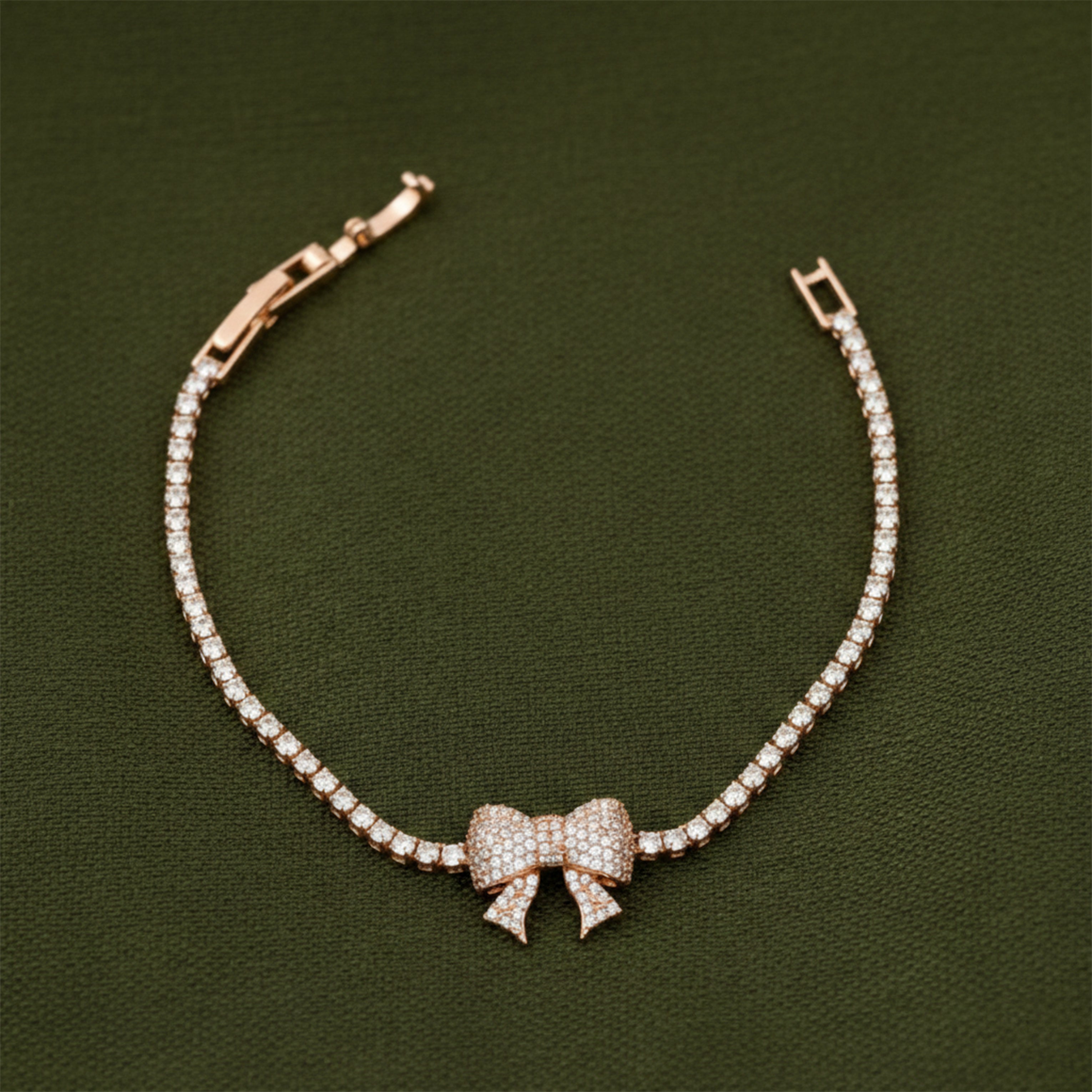 Rose Gold Crystal Bow Tennis Bracelet GWB -91