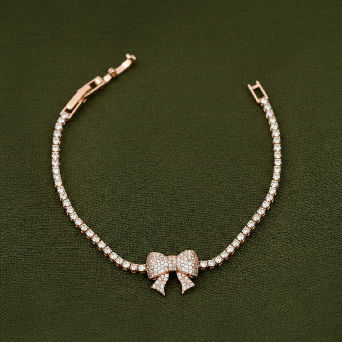Rose Gold Crystal Bow Tennis Bracelet GWB -91