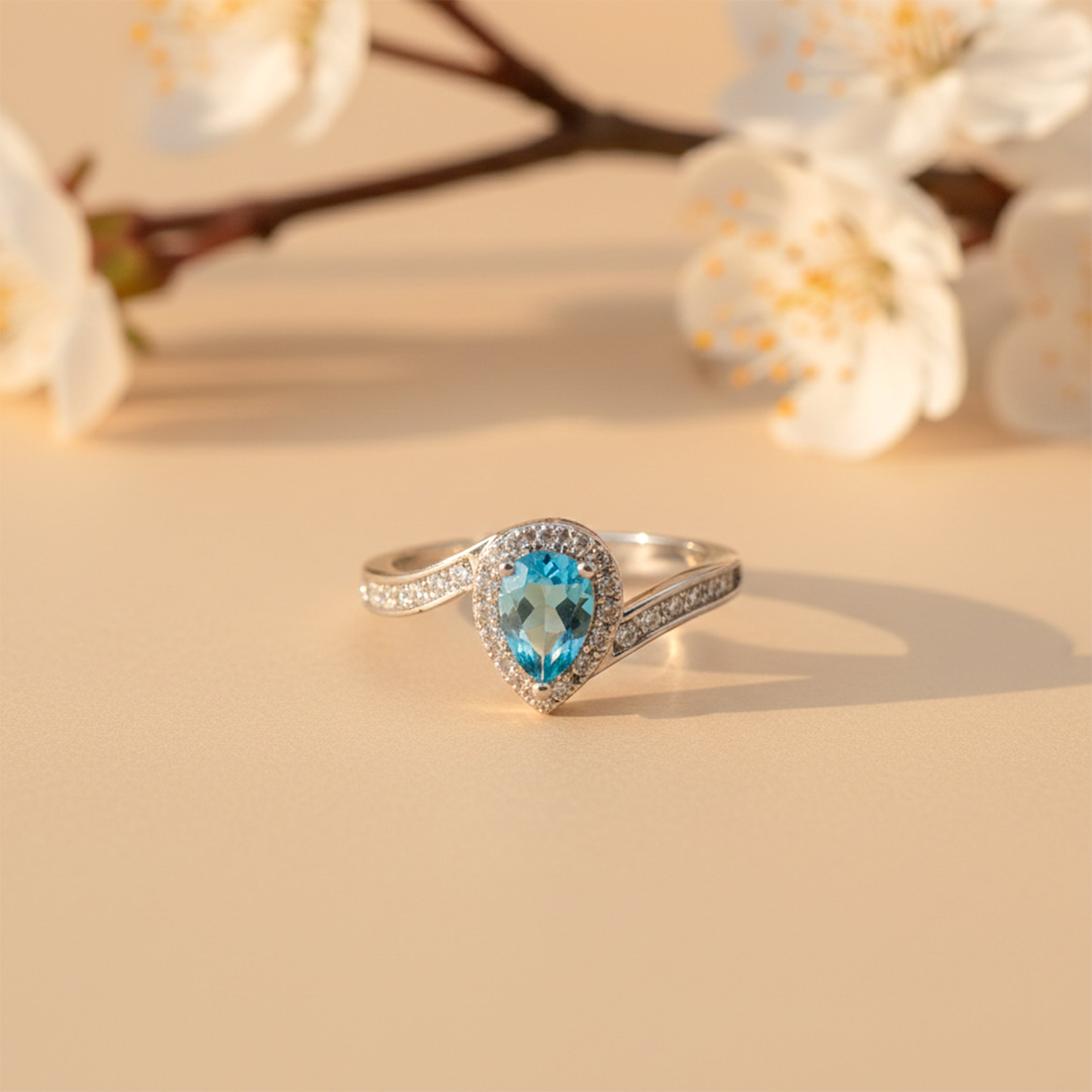 Ocean Teardrop Halo Silver Ring GWR -37