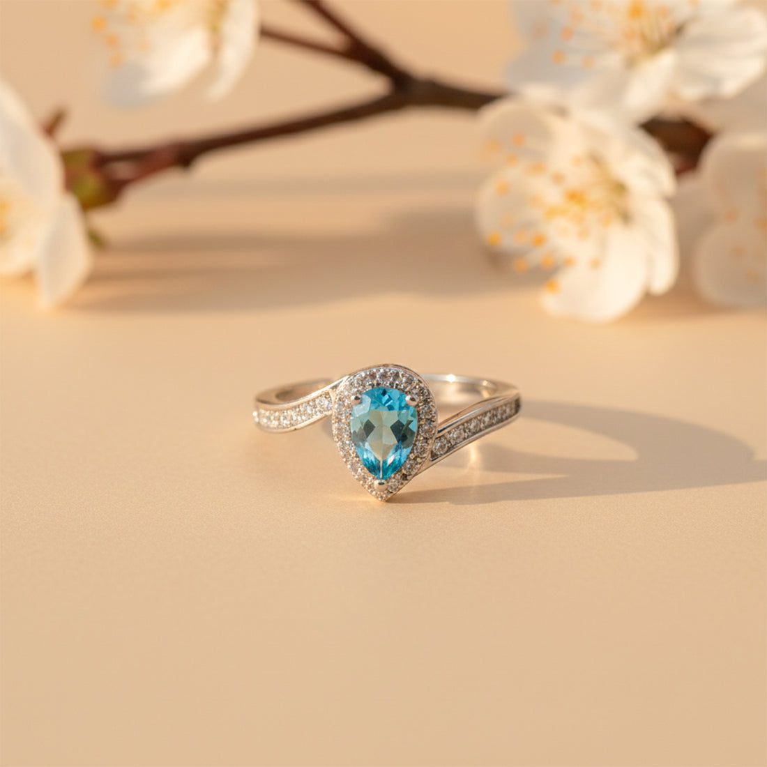 Ocean Teardrop Halo Silver Ring GWR -37