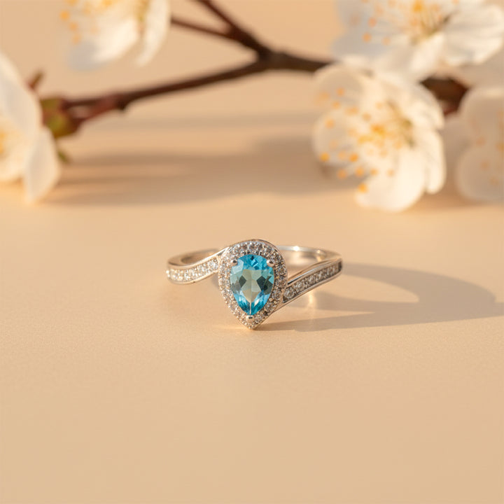 Ocean Teardrop Halo Silver Ring GWR -37