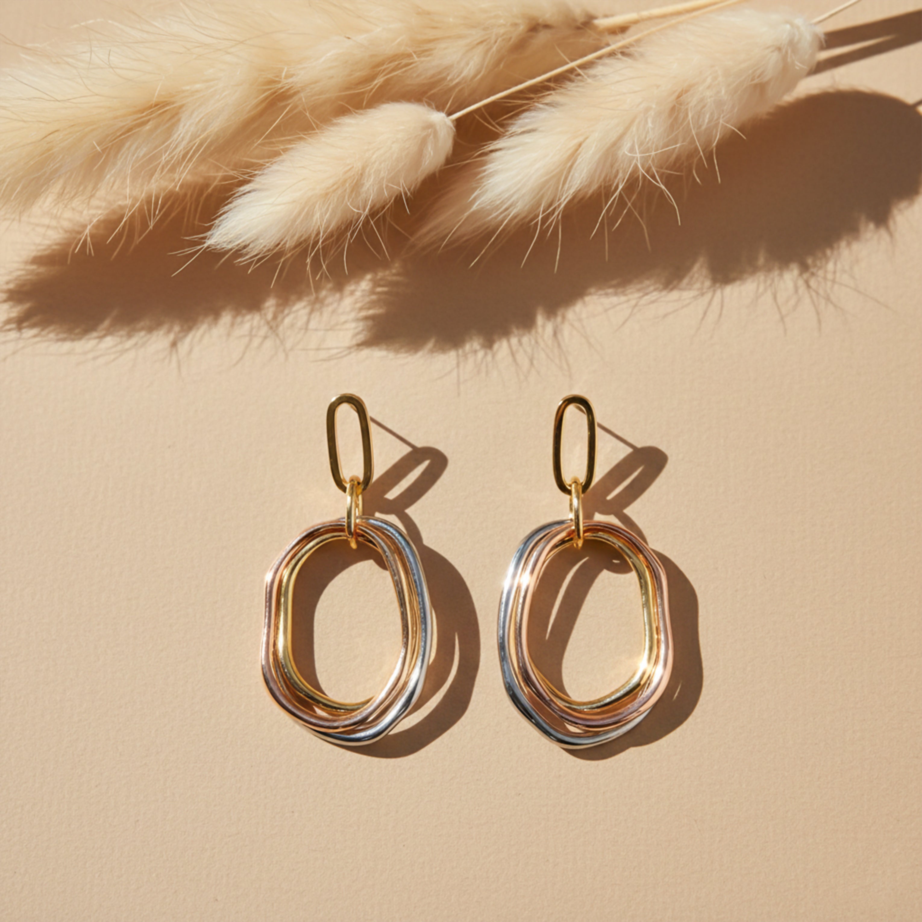 Trinity Orbit Tri-Tone Drop Earrings GWE -52