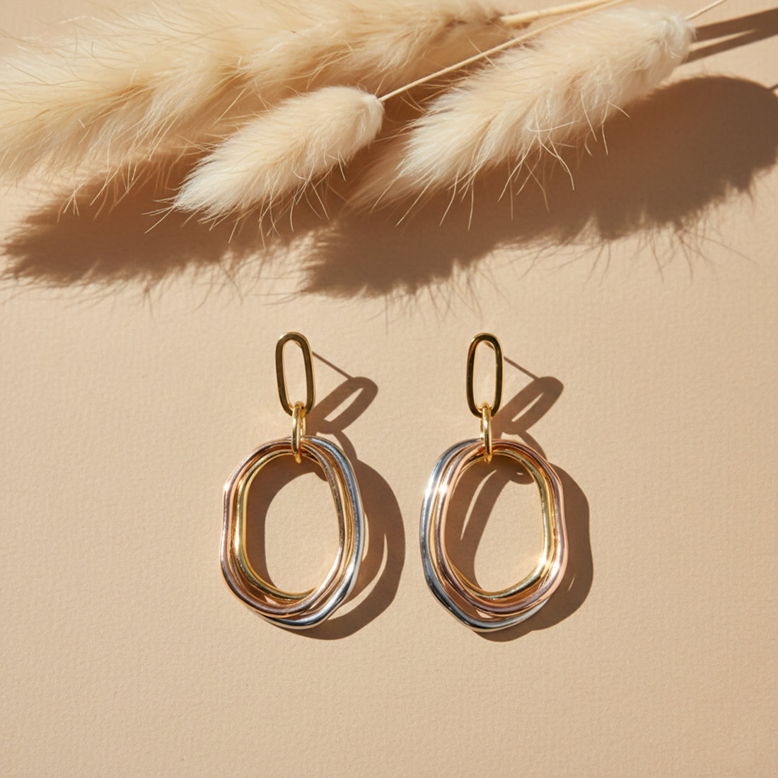 Trinity Orbit Tri-Tone Drop Earrings GWE -52