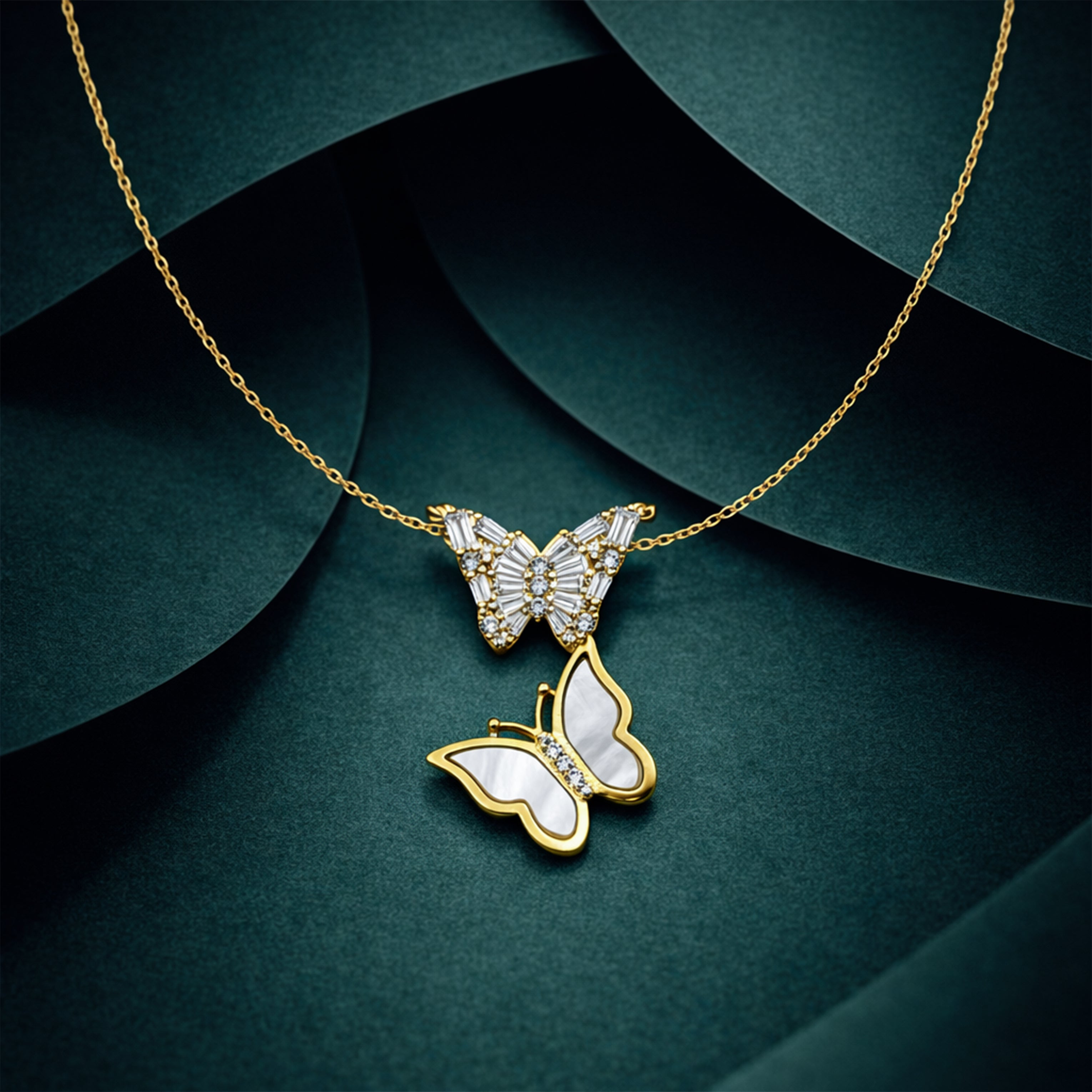 Twin Butterfly Elegance Pendant Necklace GWN - 160