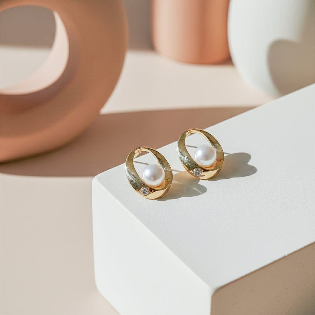 Golden Pearl Orbit Earrings GWE -58
