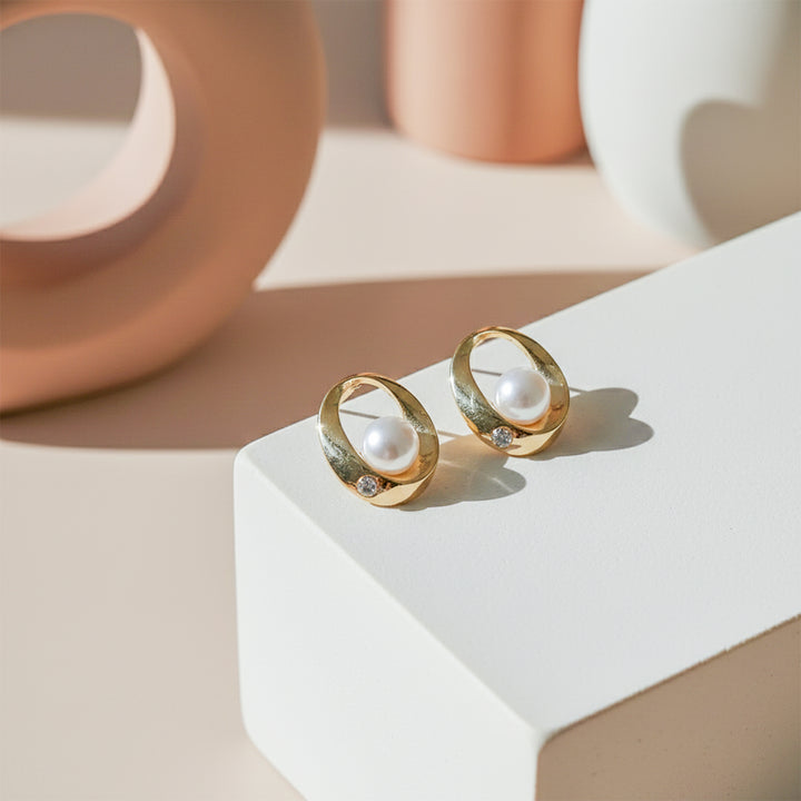 Golden Pearl Orbit Earrings GWE -58